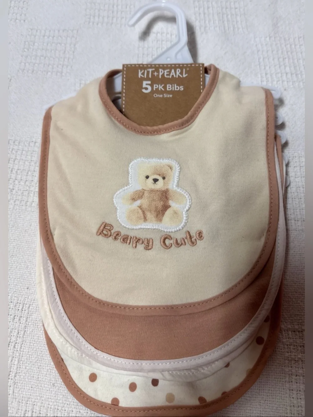 Pearl Baby Bib Set in Beige, Brown, Cream, Blue - 5 Pack Baby gear.
